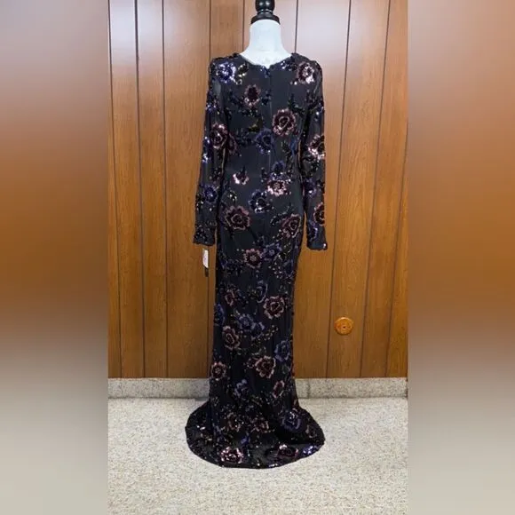 Betsy and Adam Floral Sequin Sheath Gown size 14