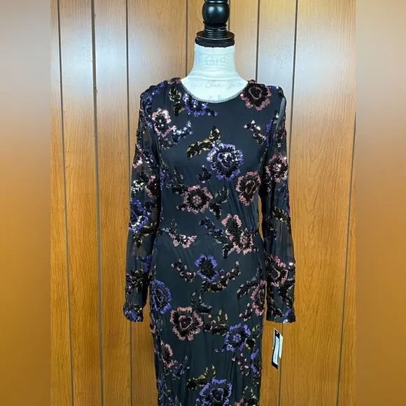 Betsy and Adam Floral Sequin Sheath Gown size 14