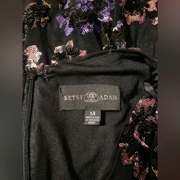 Betsy and Adam Floral Sequin Sheath Gown size 14