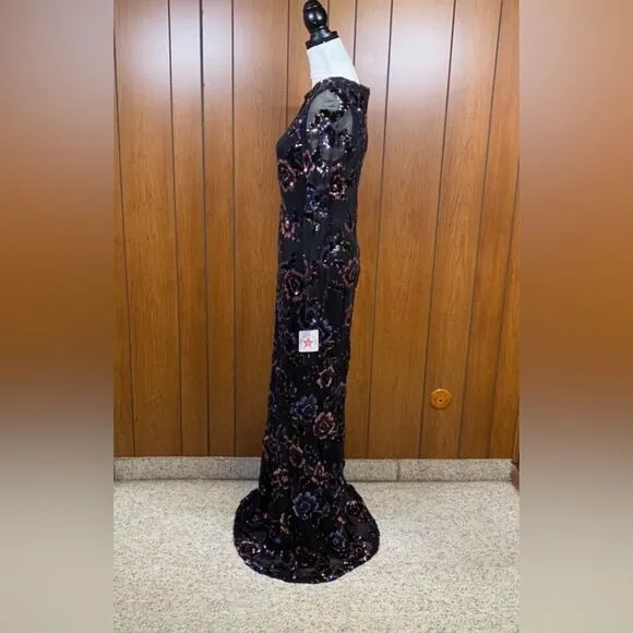 Betsy and Adam Floral Sequin Sheath Gown size 14