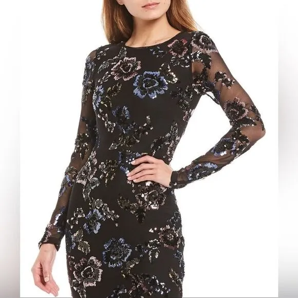 Betsy and Adam Floral Sequin Sheath Gown size 14
