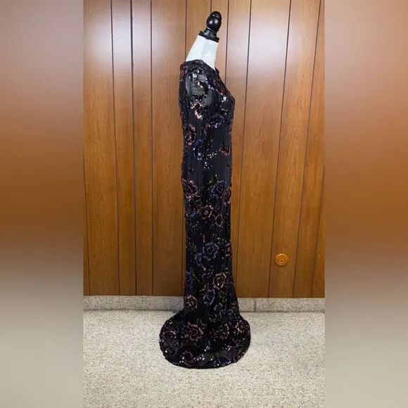Betsy and Adam Floral Sequin Sheath Gown size 14