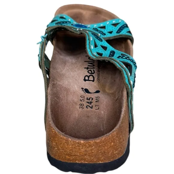 Betula Turquoise Jeweled Cutout Cork Footbed Sandals – Women’s Size 7 / EU 38