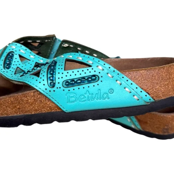 Betula Turquoise Jeweled Cutout Cork Footbed Sandals – Women’s Size 7 / EU 38