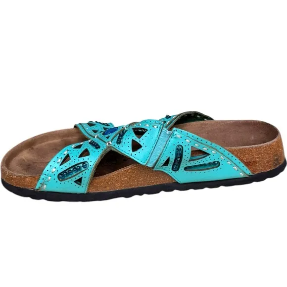 Betula Turquoise Jeweled Cutout Cork Footbed Sandals – Women’s Size 7 / EU 38