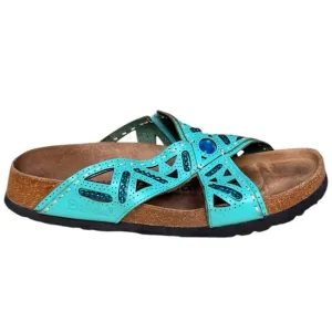 Betula Turquoise Jeweled Cutout Cork Footbed Sandals – Women’s Size 7 / EU 38
