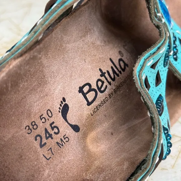 Betula Turquoise Jeweled Cutout Cork Footbed Sandals – Women’s Size 7 / EU 38
