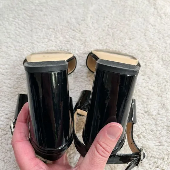 BiancaDi Black Patent Leather Open Toe Slingback Heel, Size 39 (US 6)