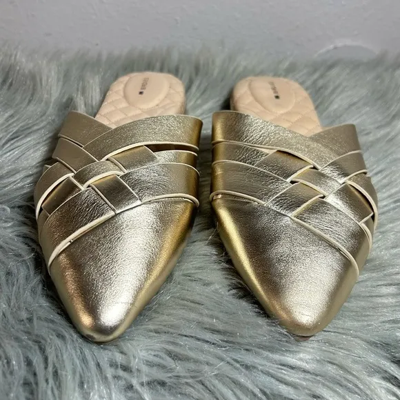 Birdies Dove Woven Leather Mule Slippers Women's Gold Woven Mules Size 10