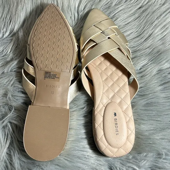 Birdies Dove Woven Leather Mule Slippers Women's Gold Woven Mules Size 10