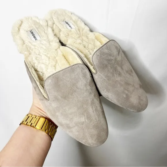 Birdies The Pheobe in Grey Suede Faux Fur Size 9.5