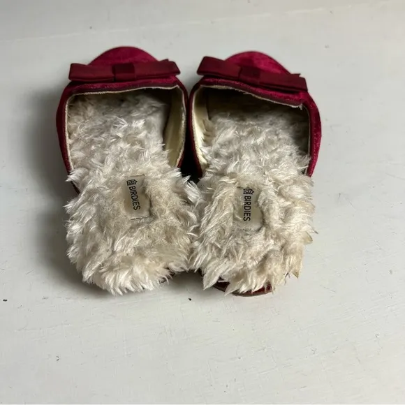 BIRDIES- The Phoebe Faux Fur Red Velvet Bow Tie Slip On Sandal