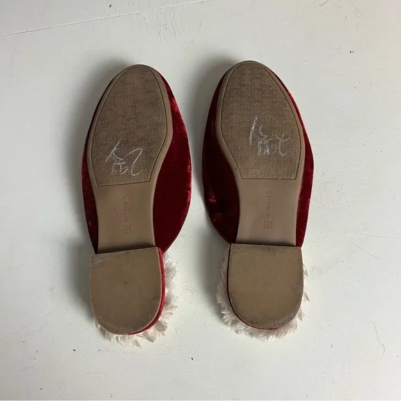 BIRDIES- The Phoebe Faux Fur Red Velvet Bow Tie Slip On Sandal