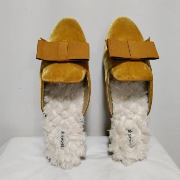 Birdies The Phoebe Plush Velvet Cozy Faux Fur Slipper Mustard Womens Size 7.5