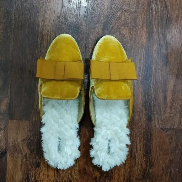 Birdies The Phoebe Plush Velvet Cozy Faux Fur Slipper Mustard Womens Size 7.5