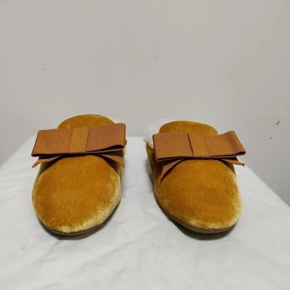 Birdies The Phoebe Plush Velvet Cozy Faux Fur Slipper Mustard Womens Size 7.5