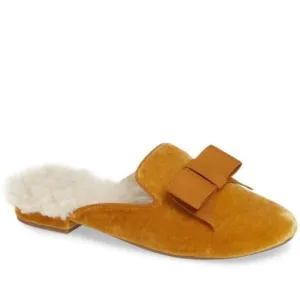 Birdies The Phoebe Plush Velvet Cozy Faux Fur Slipper Mustard Womens Size 7.5