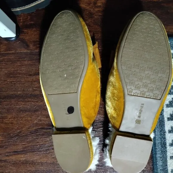 Birdies The Phoebe Plush Velvet Cozy Faux Fur Slipper Mustard Womens Size 7.5