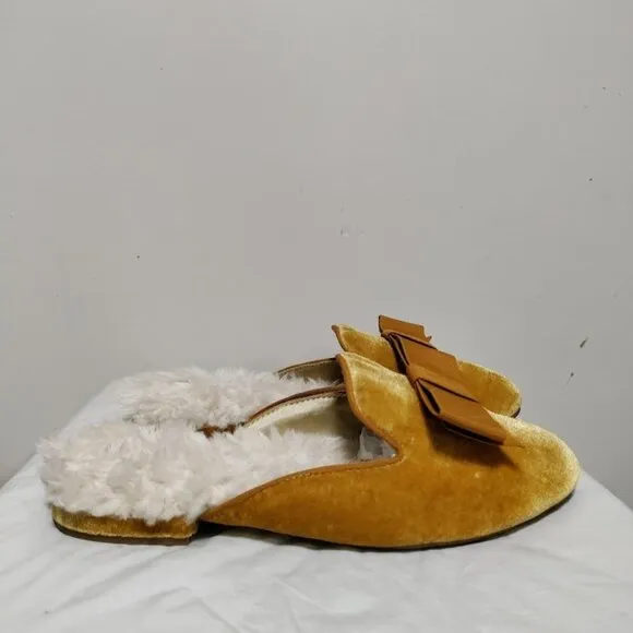 Birdies The Phoebe Plush Velvet Cozy Faux Fur Slipper Mustard Womens Size 7.5