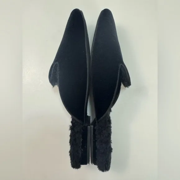 Birdies Women’s The Phoebe Black Velvet Faux Fur Slippers - Size 9