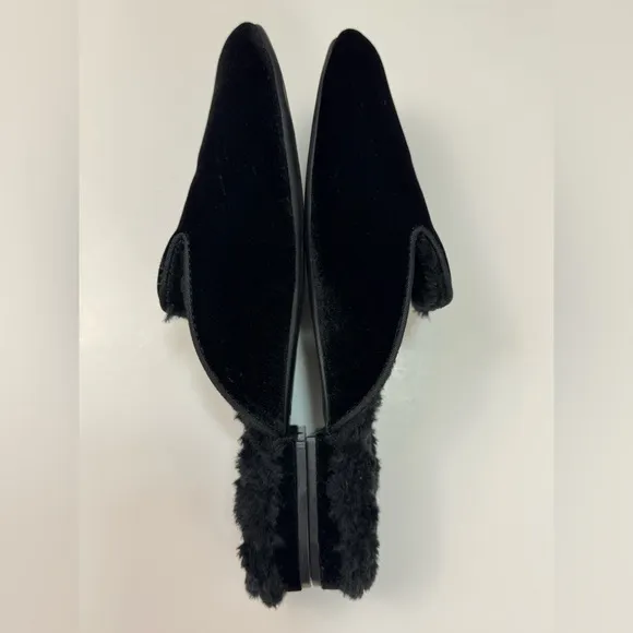 Birdies Women’s The Phoebe Black Velvet Faux Fur Slippers - Size 9