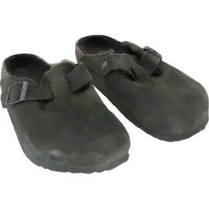 Birkenstock Boston Shearling Olive Suede Slippers EU 41
