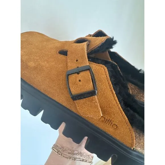 Birkenstock Chunky Shearling Suede Lined Platform Clogs - Size 38
