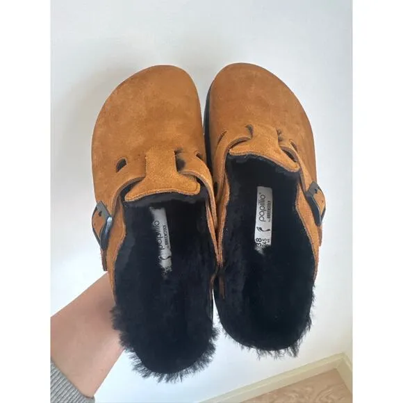 Birkenstock Chunky Shearling Suede Lined Platform Clogs - Size 38