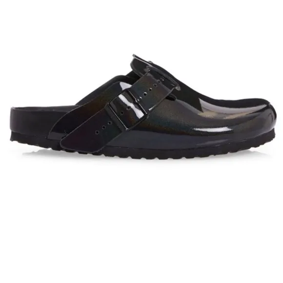 Birkenstock Glossy Black iridescent Rick Owen designed Boston Clogs shoes EU 37