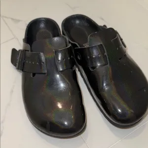 Birkenstock Glossy Black iridescent Rick Owen designed Boston Clogs shoes EU 37