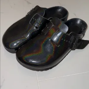 Birkenstock Glossy Black iridescent Rick Owen designed Boston Clogs shoes EU 37