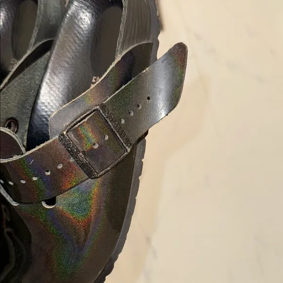 Birkenstock Glossy Black iridescent Rick Owen designed Boston Clogs shoes EU 37