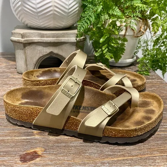 Birkenstock Mayari Birko-Flor Gold Metallic Strappy Sandals Women’s 38 US 7