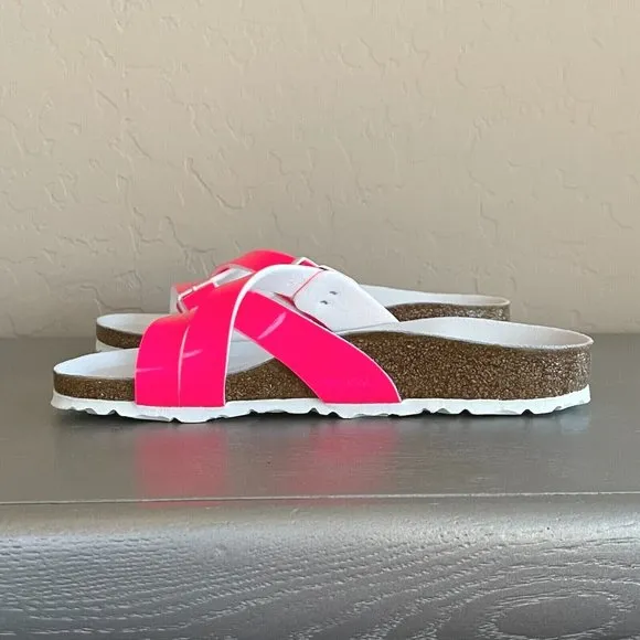 Birkenstock Sandals 36 5.5 6 Hot Neon Pink Patent Yao Slide Sandal New!