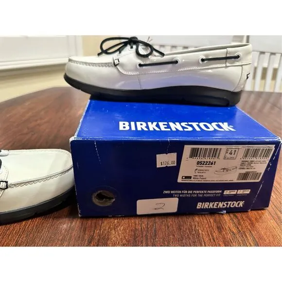 Birkenstock White Patent Slip On Boat Shoes Womens Size 10 Mens 8
