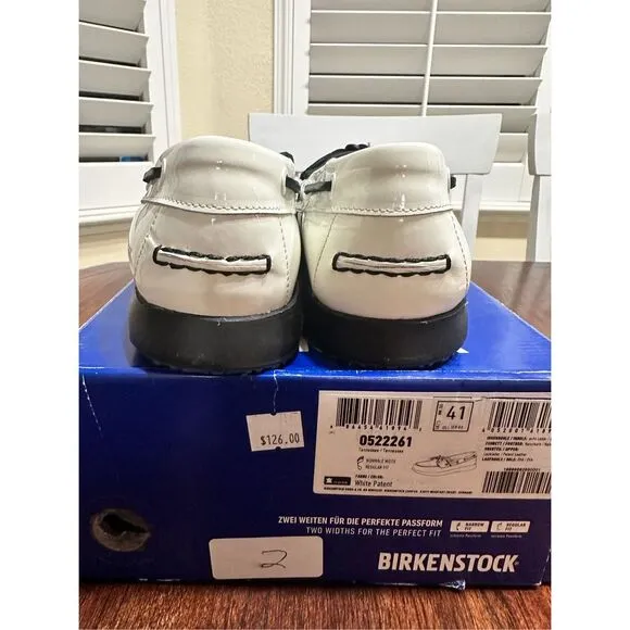 Birkenstock White Patent Slip On Boat Shoes Womens Size 10 Mens 8