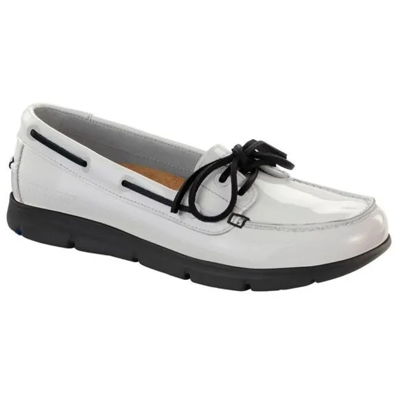 Birkenstock White Patent Slip On Boat Shoes Womens Size 10 Mens 8