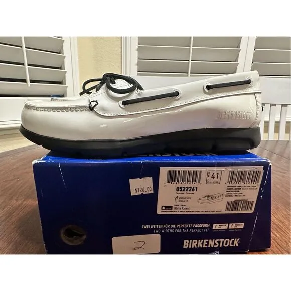 Birkenstock White Patent Slip On Boat Shoes Womens Size 10 Mens 8