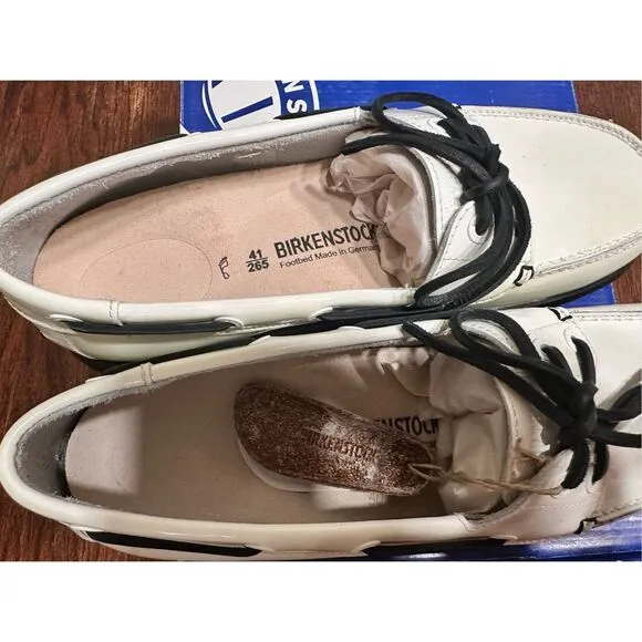 Birkenstock White Patent Slip On Boat Shoes Womens Size 10 Mens 8