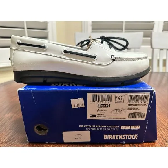 Birkenstock White Patent Slip On Boat Shoes Womens Size 10 Mens 8