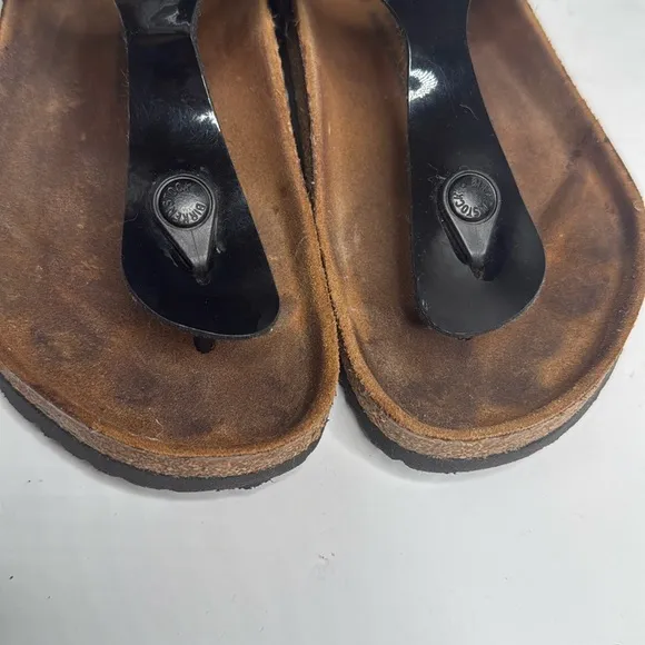 BIRKENSTOCK Women’s Gizeh Black Patent Thong Sandal S-219 Sz 8-8.5 Regular Width