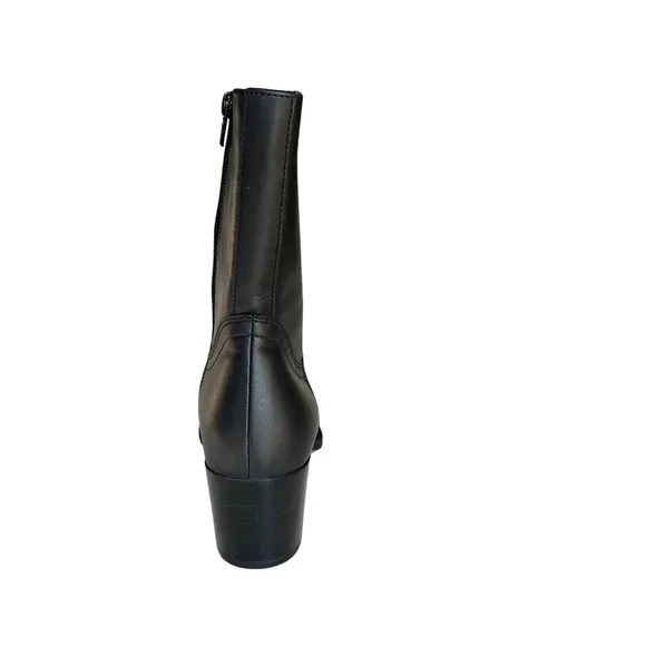 Black Chunky Heel Boots, Black Leather Mid Calf, Classic Design Boots, Y2K NWOT