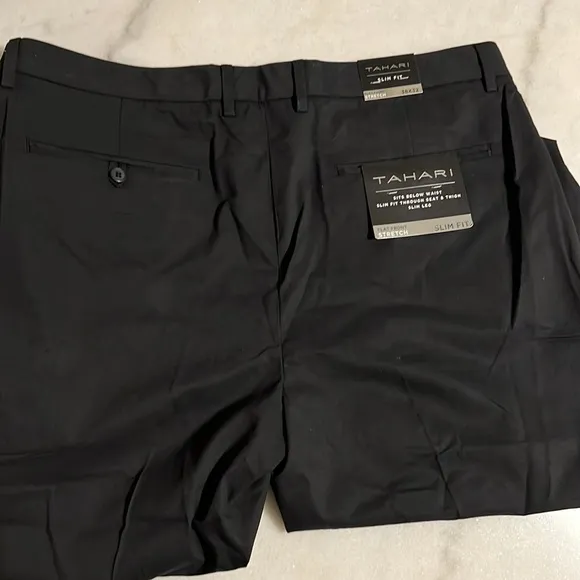 Black dress pants slim fit stretch flat front