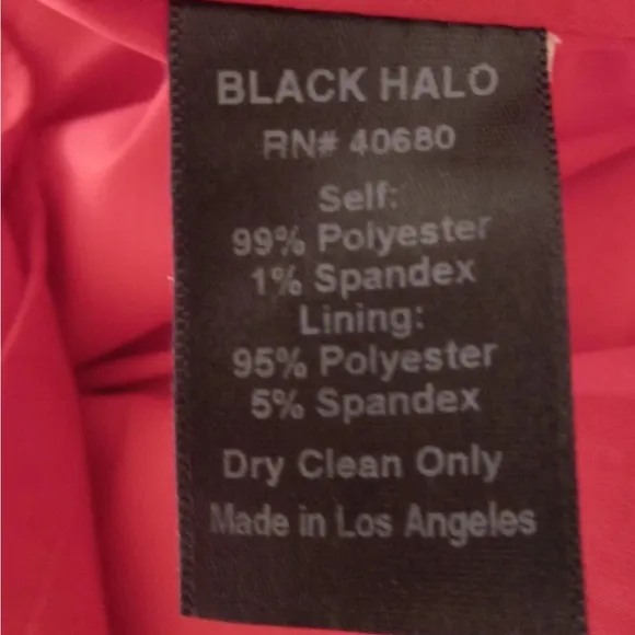 Black Halo Red Pink Belted Jackie O 3/4 Sleeve Dress Crepe Textured Size 4