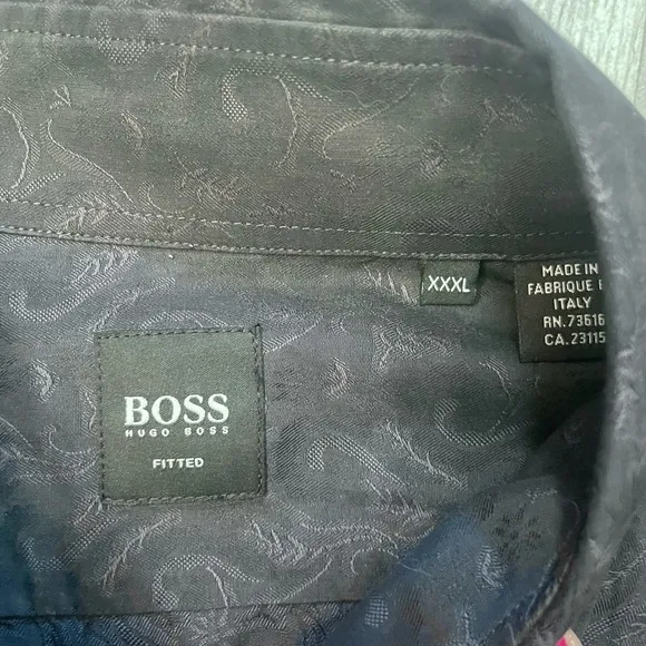 Black Paisley Men’s Hugo Boss Fitted Button Up Dress Shirt