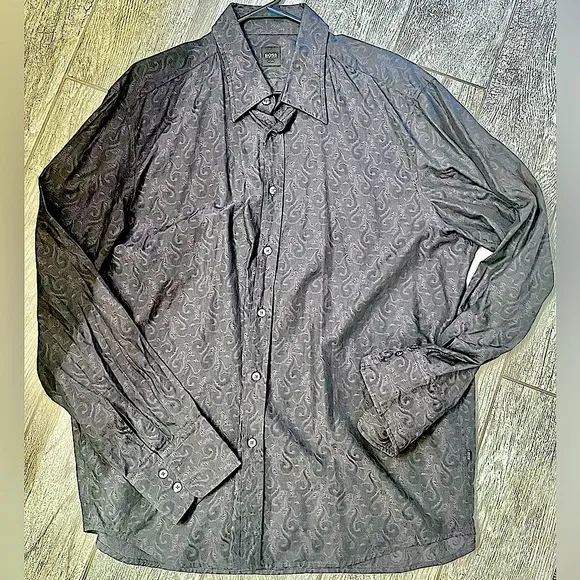 Black Paisley Men’s Hugo Boss Fitted Button Up Dress Shirt