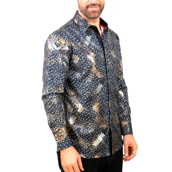 Black Printed Foil Men Shirt