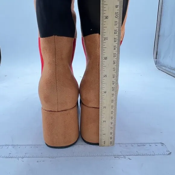 Black/Red Elegant Round Toe Chunky Heel Over The Knee Boots Stitching Shoes