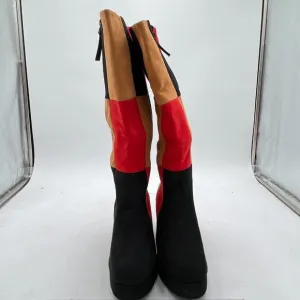 Black/Red Elegant Round Toe Chunky Heel Over The Knee Boots Stitching Shoes