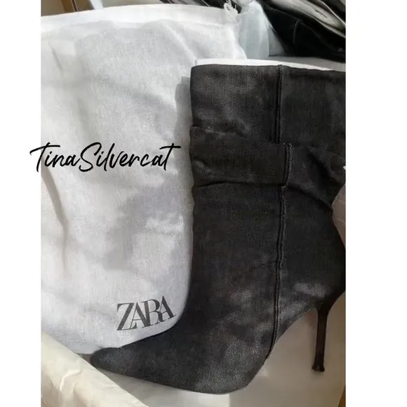 BLOGGER'S FAVE! Zara Mid-Shaft Denim Ankle Boots NWT